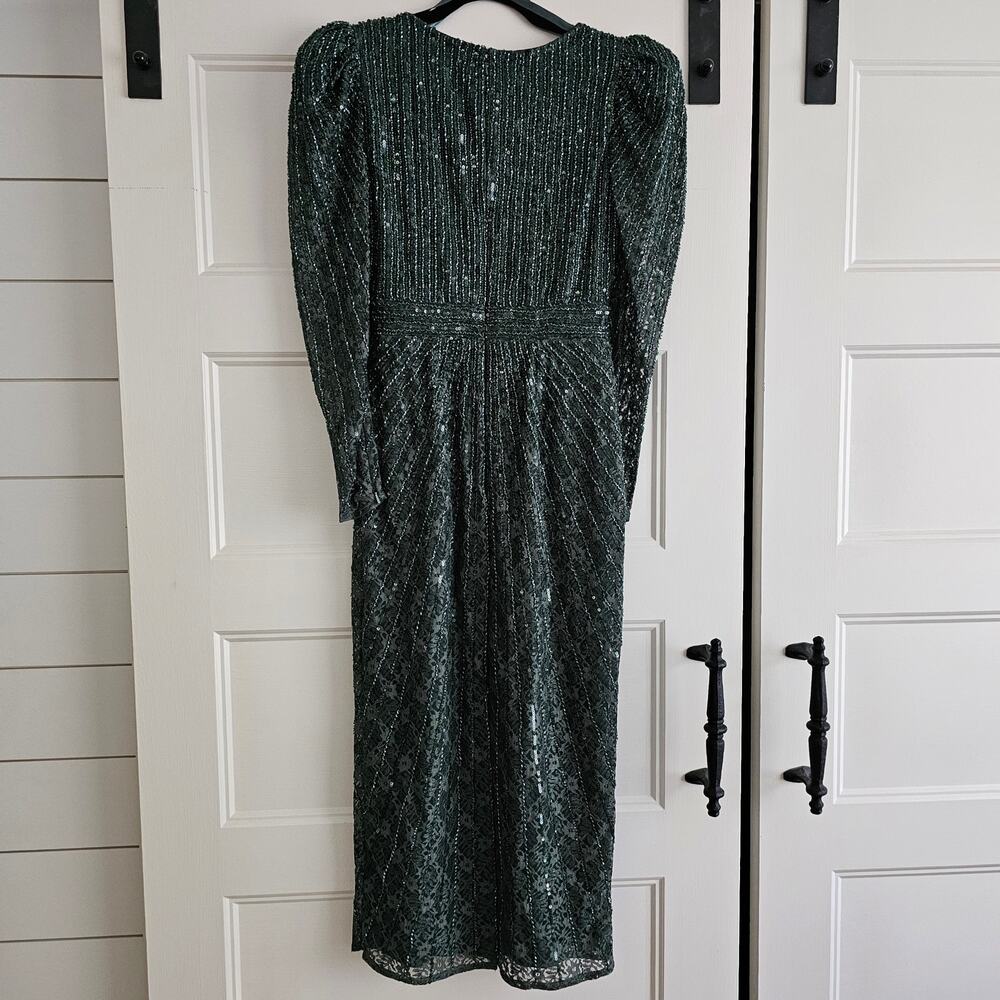 Mac Duggal 93676 Beaded Lace Long Sleeve Formal Gown Dress Green Size 0 - Picture 7 of 10